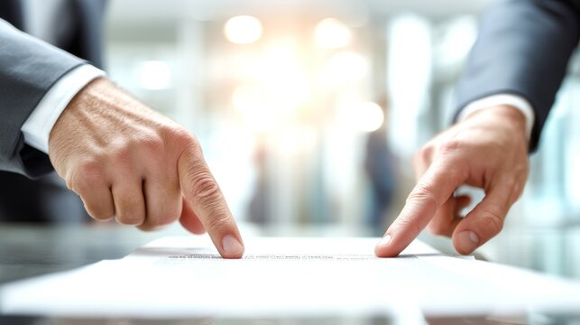 Businessmen Discussing Document on Table in Modern Office Setting