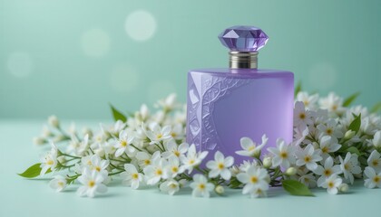 Amethyst Glass Perfume Bottle with Sapphire Stopper and Jasmine Flowers