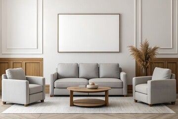 Frame Mockup , Modern Wall in Living Room Interior – ISO A Paper Poster Size, 3D Render Design
