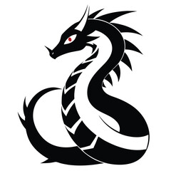 Black Dragon Silhouette Red Eyes Abstract Tribal Design Graphic Art white