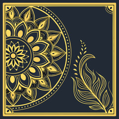 Luxury Mandala Border Design – Ornamental Floral Pattern in Gold on Dark Background