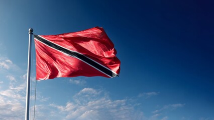 Flag of Trinidad and Tobago waving against a clear blue sky showcasing national pride and identity