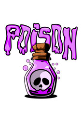 Illustration and lettering of a poison bottle