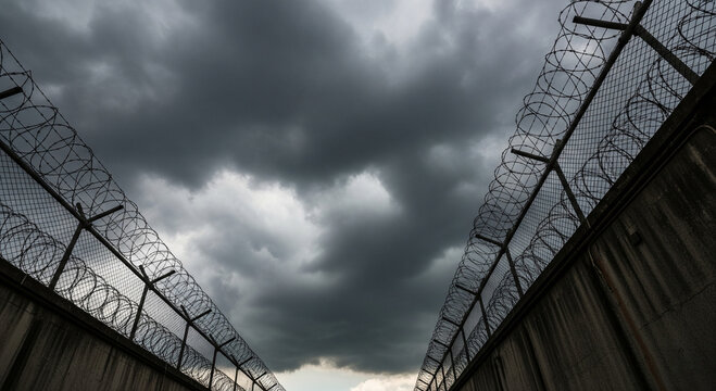 Stormy Sky Over Prison Fence