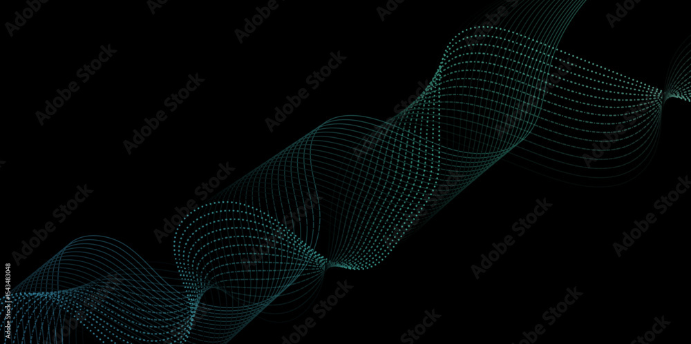 Poster abstract black background with blue line. modern template abstract design flowing particles digital 