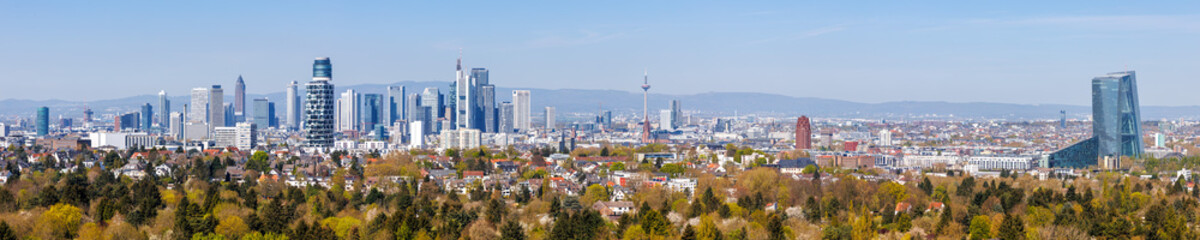 Frankfurt skyline panorama skyscrapers with banks from above in Frankfurt, Germany