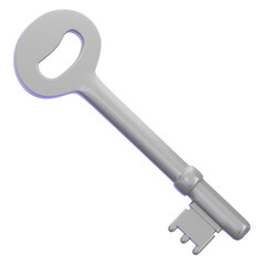 3D Illustration of Antique Silver Metallic Key