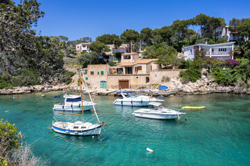 Bay of Cala Figuera on Mallorca island with boats holiday by the sea in Spain