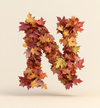 The letter "N" is made of falling autumn leaves