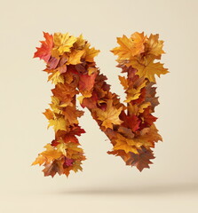The letter "N" is made of falling autumn leaves