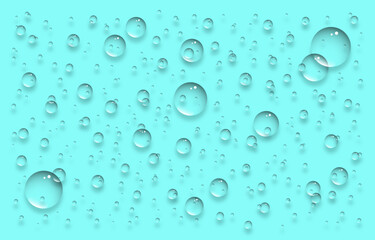 Water drops background.Bubbles mint background.Realistic water drop, gel on mint background vector graphic illustration.