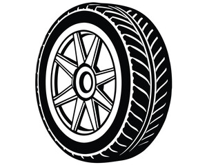 Obraz premium Black and White Car Tire with Star Patterned Rim Illustration