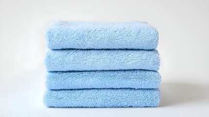 
Clean blue towels stack, isolated on white background