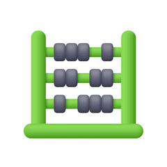 Abacus with green frame and black beads. Finance, education, accounting, calculation and math concept. 3d vector icon. Cartoon minimal style.