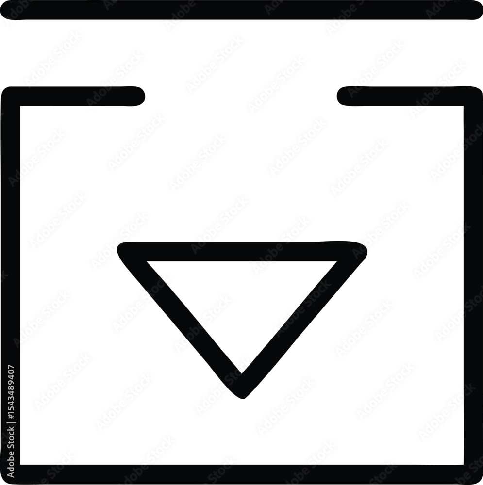 Poster download arrow icon: minimalist vector symbol of file retrieval, update, or saving with a downward p