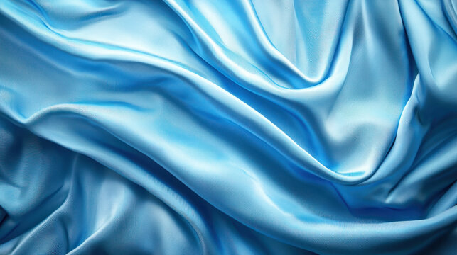 A blue, flowing, draped piece of fabric with a smooth, glossy texture.