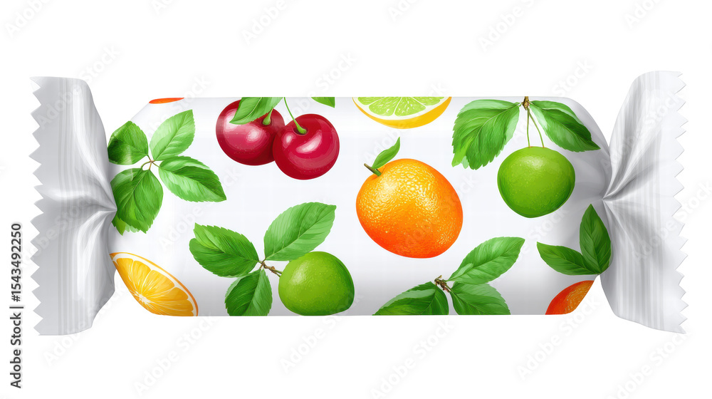 Aufkleber candy with fruit pattern isolated on transparent background in wrapper