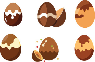 Delicious Chocolate Easter Eggs Collection Featuring Drizzled, Broken, and Sprinkled Designs in Earthy Brown Tones Perfect for Celebratory Decor