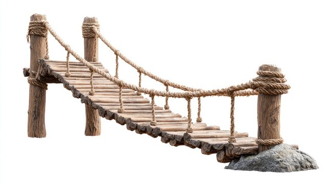 Fototapeta Rustic wooden rope bridge