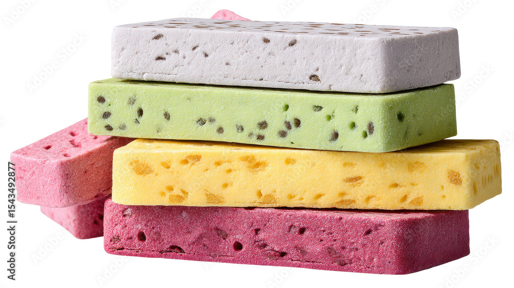 Poster isolated colorful chewing gum stack transparent background with soft texture and speckled pattern