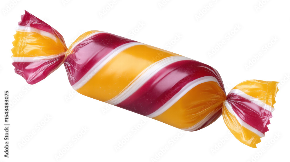 Poster candy isolated on transparent background with colorful striped wrapper