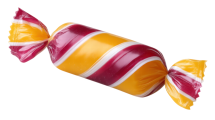 Candy isolated on transparent background with colorful striped wrapper