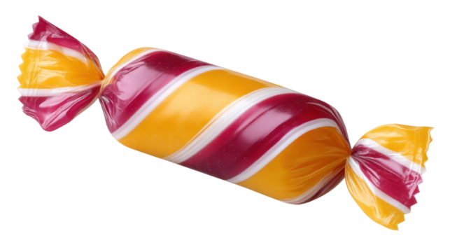 Candy isolated on transparent background with colorful striped wrapper