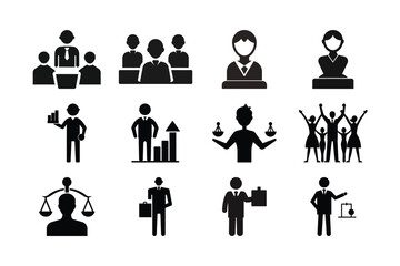 Illustrations of Leadership, Business, Law and Success: A Collection of Black and White Vector Graphics Emphasizing Professionalism, Achievement, and Strategic Growth