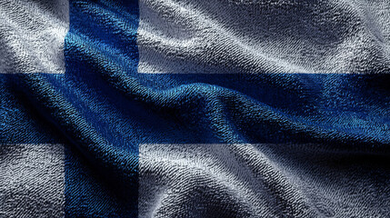The flag of Finland is elegantly displayed on soft silk fabric, highlighting its distinct blue and white colors in an eye-catching design.