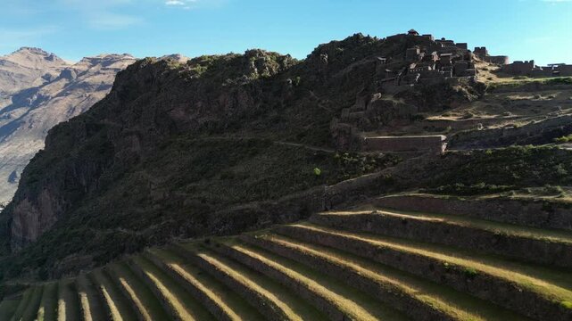 Old Incas ruins and terraces in the Pisac District in Peru