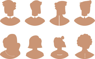 A group of diverse human silhouettes or avatar icons, various skin tones, User Icon set. Profile icon. Monochrome icon. People sign. minimalist design vector illustration