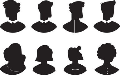 A group of diverse human silhouettes or avatar icons, various skin tones, User Icon set. Profile icon. Monochrome icon. People sign. minimalist design vector illustration