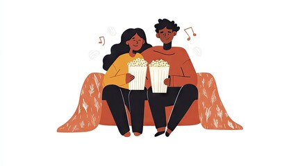 3d rendering Cozy Movie Night: Couple Enjoying Popcorn and Film AI Generative