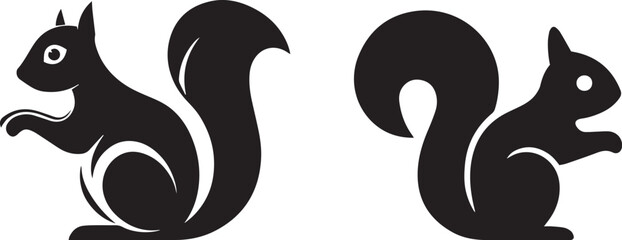 Squirrel Silhouette Vector, Black Squirrel Animal Design, Nature Illustration