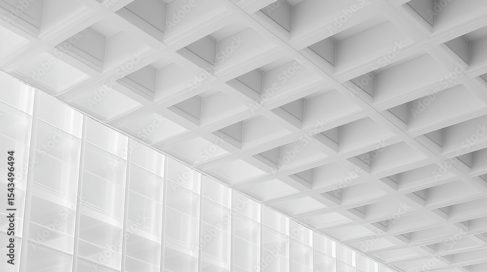 Poster minimalist 3d render of a white ceiling with geometric square patterns, isolated on a soft-lit white