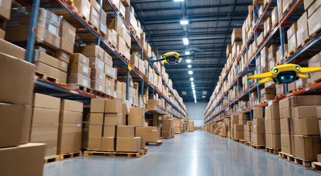 Drone technology inspection and inventory management of cardboard boxes in a warehouse