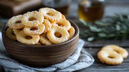 Naklejka premium Olive oil taralli cracker cookies ready to eat
