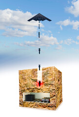 B-2 Spirit, Stealth Bomber and  GBU-57 MOP, missile that hits underground bunker at Fordow Fuel Enrichment Plant, 3d rendering