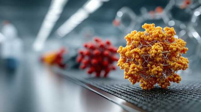 business seminar during festival Detailed close-up of virus particles with molecular structures on a laboratory surface festival business networking event