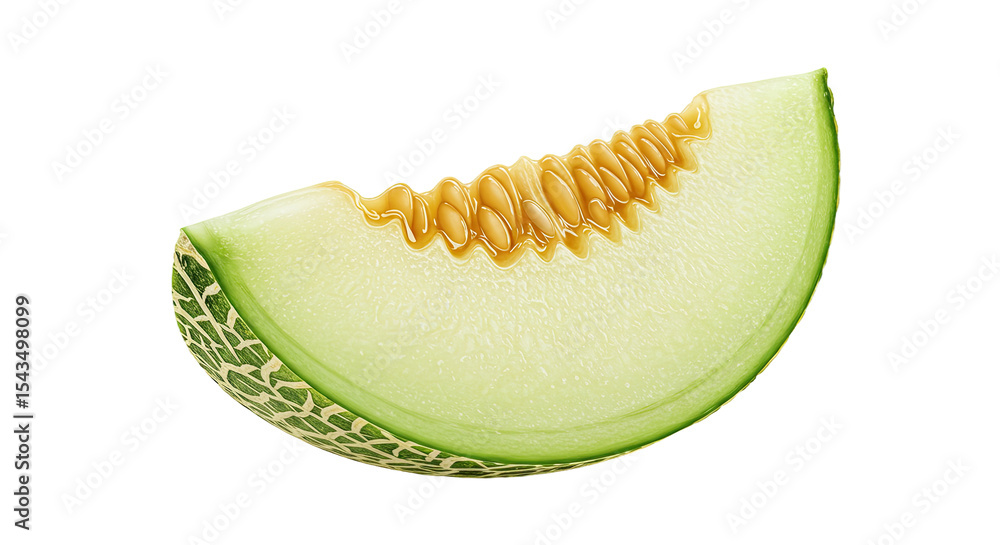 Poster a freshly sliced honeydew melon wedge isolated on a black background