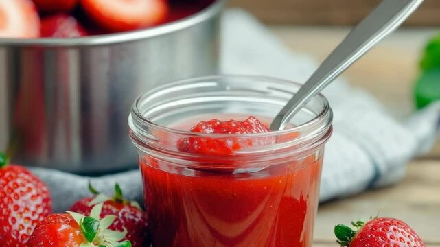 Making fresh strawberry jam in a cozy kitchen using ripe strawberries and simple ingredients for delicious homemade spread