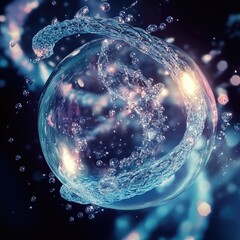 3d rendering Water Orb: Abstract Art, Liquid Sphere, Glowing Bubbles AI Generative