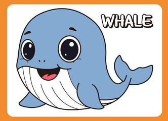 Cute little whale  cartoon illustration. vector 2 dimension