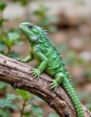 Fototapeta premium Lizard climbing on branch forest habitat wildlife photography close-up view nature conservation