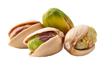 Group of pistachio nuts isolated on transparent background