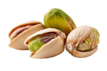 Group of pistachio nuts isolated on transparent background
