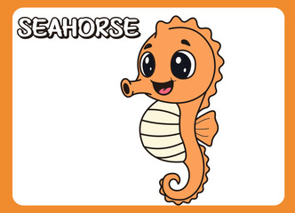 Cute little seahorse  cartoon illustration. vector 2 dimension