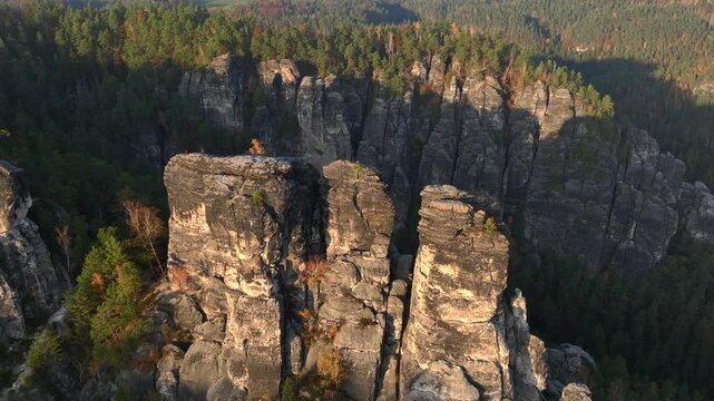 SAXON SWITZERLAND, Wehlnadel Sachsische Schweiz, Sachsen, GERMANY. Neurathen Castle, Pavilionaussicht, Ferdinandstein.