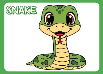 Cute little snake cartoon illustration. vector 2 dimension