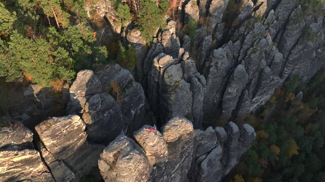 SAXON SWITZERLAND, Wehlnadel Sachsische Schweiz, Sachsen, GERMANY. Neurathen Castle, Pavilionaussicht, Ferdinandstein.